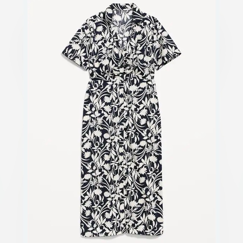Old Navy Navy and White Cutout Button Front Shirt Dress EUC